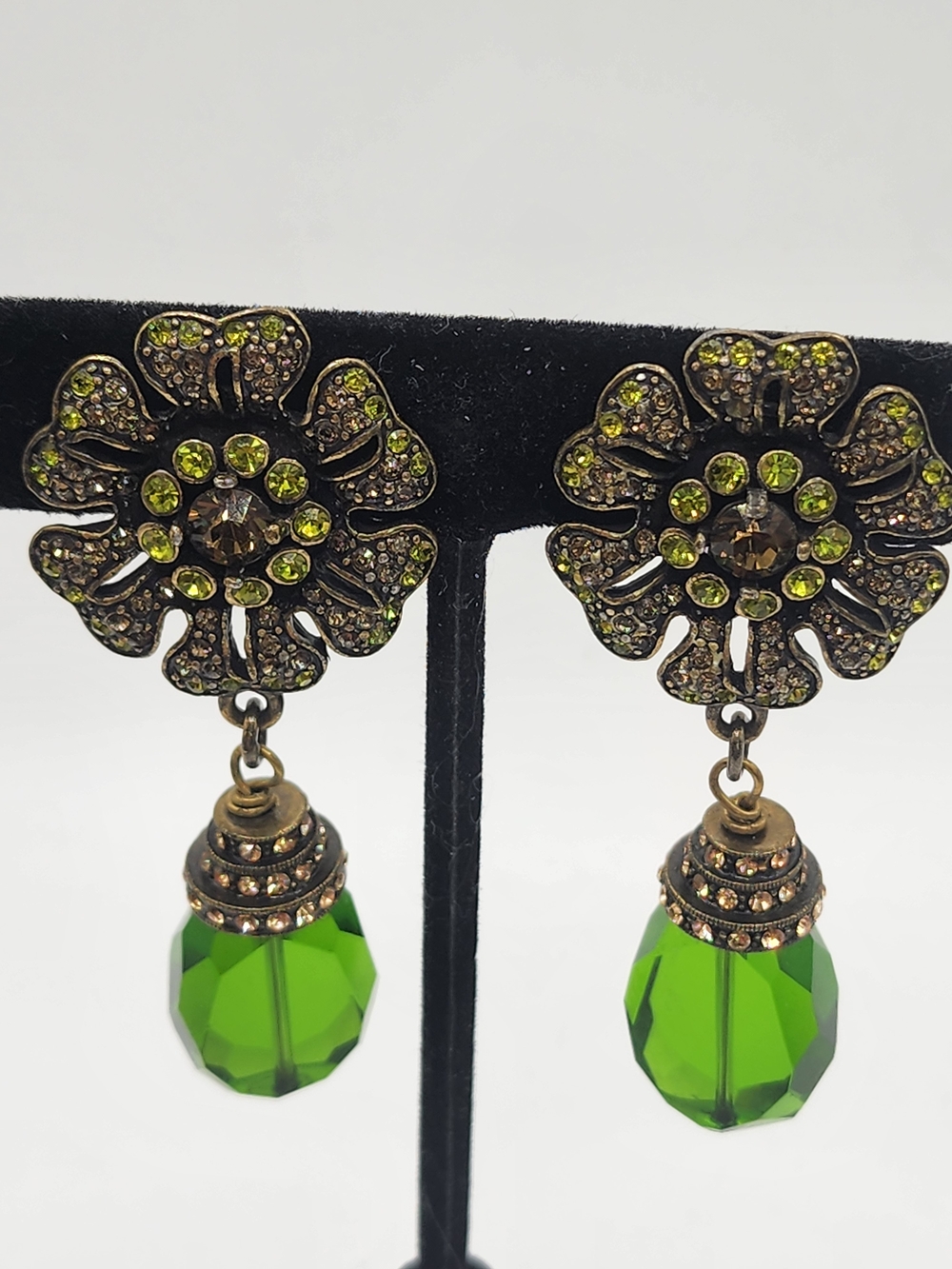 Heidi Daus Vintage-Inspired Green Crystal Drop Flower Earrings